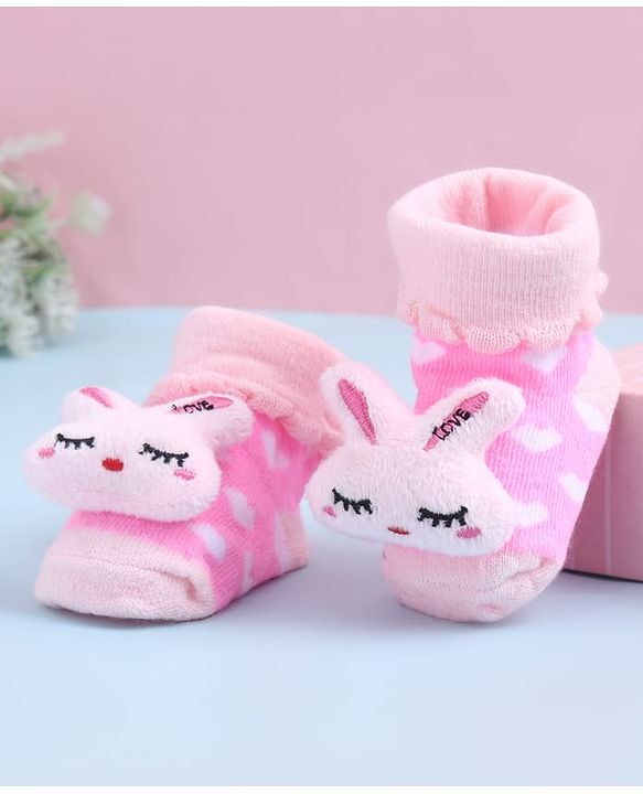 Cute Walk by Babyhug Sock Shoes With Animal Applique & Hearts Design - Multicolour