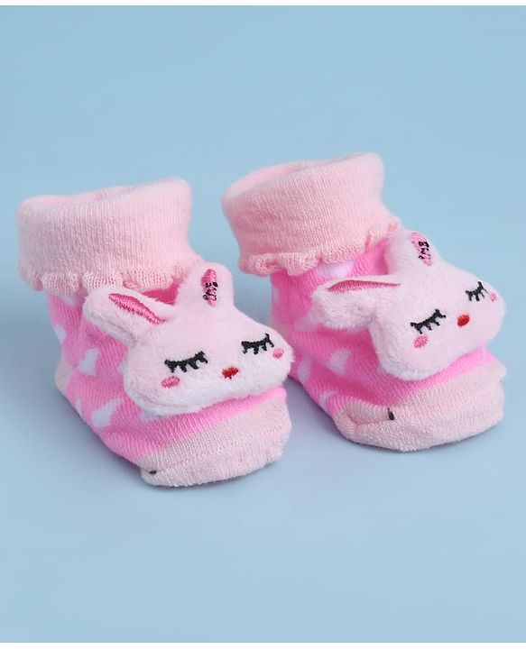 Cute Walk by Babyhug Sock Shoes With Animal Applique & Hearts Design - Multicolour