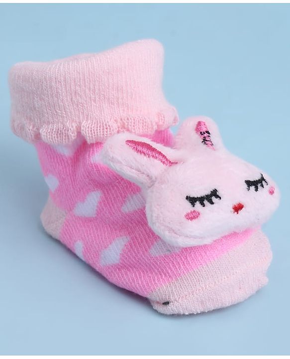 Cute Walk by Babyhug Sock Shoes With Animal Applique & Hearts Design - Multicolour