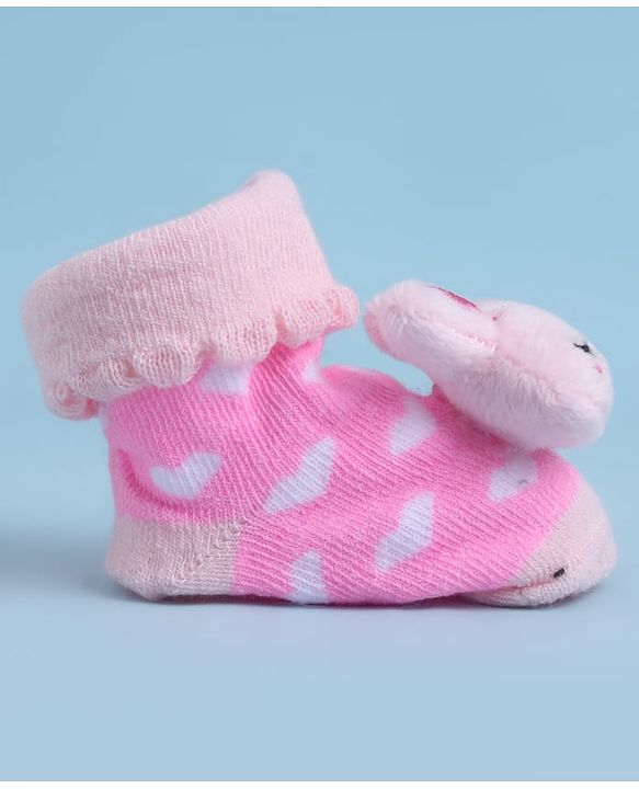 Cute Walk by Babyhug Sock Shoes With Animal Applique & Hearts Design - Multicolour