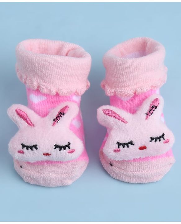 Cute Walk by Babyhug Sock Shoes With Animal Applique & Hearts Design - Multicolour