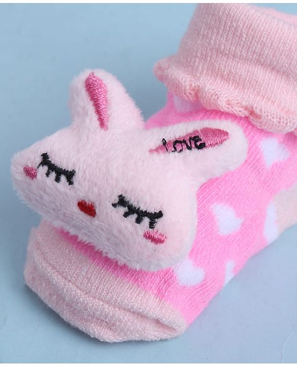 Cute Walk by Babyhug Sock Shoes With Animal Applique & Hearts Design - Multicolour