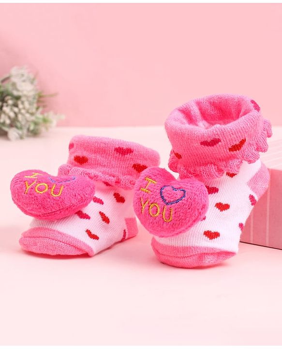 Cute Walk by Babyhug Socks Shoes With Heart Applique - Multicolor