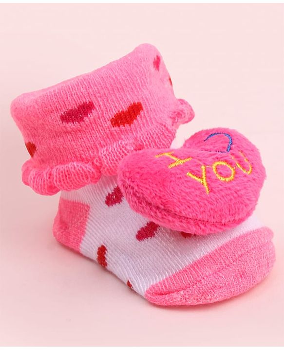 Cute Walk by Babyhug Socks Shoes With Heart Applique - Multicolor