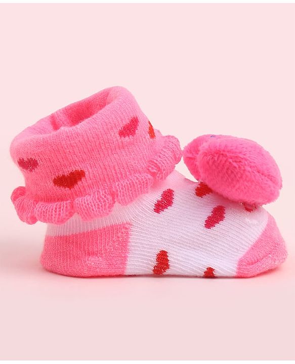 Cute Walk by Babyhug Socks Shoes With Heart Applique - Multicolor
