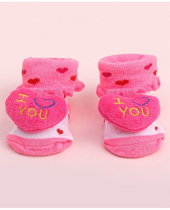 Cute Walk by Babyhug Socks Shoes With Heart Applique - Multicolor
