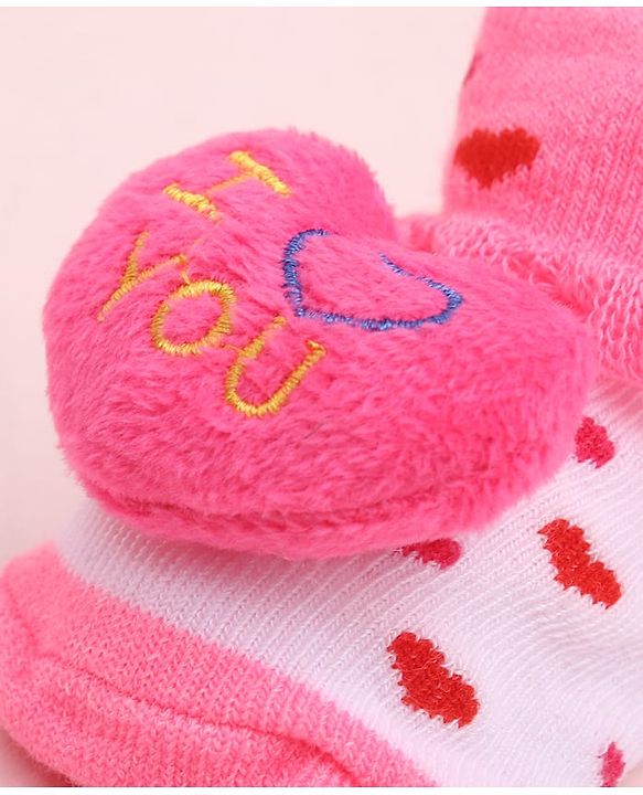 Cute Walk by Babyhug Socks Shoes With Heart Applique - Multicolor