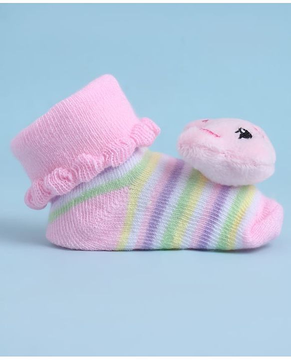 Cute Walk by Babyhug Sock Shoes With Animal Applique & Stripes Design - Multicolour