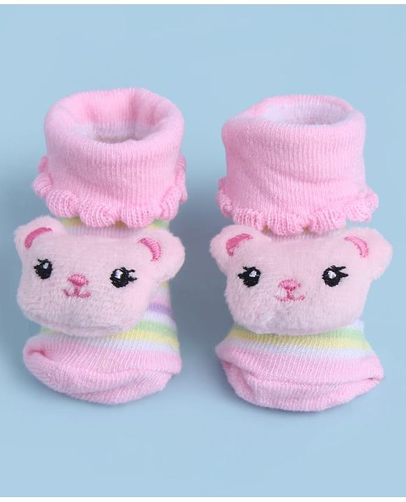 Cute Walk by Babyhug Sock Shoes With Animal Applique & Stripes Design - Multicolour