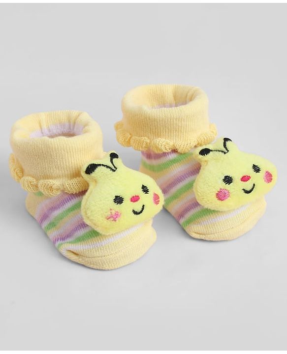 Cute Walk by Babyhug Sock Shoes With Bee Applique & Stripes Design - Multicolour