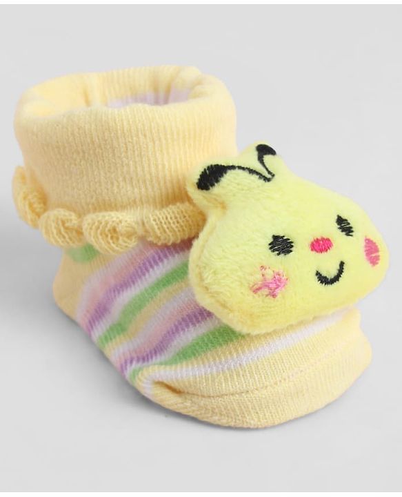Cute Walk by Babyhug Sock Shoes With Bee Applique & Stripes Design - Multicolour