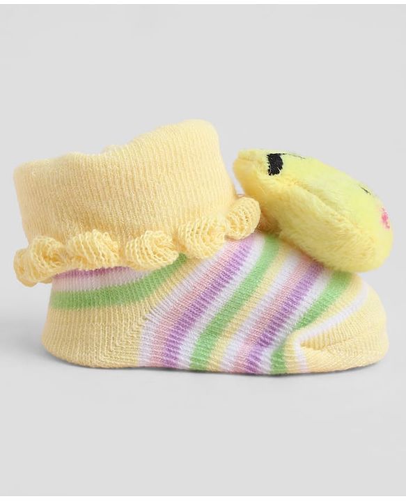Cute Walk by Babyhug Sock Shoes With Bee Applique & Stripes Design - Multicolour