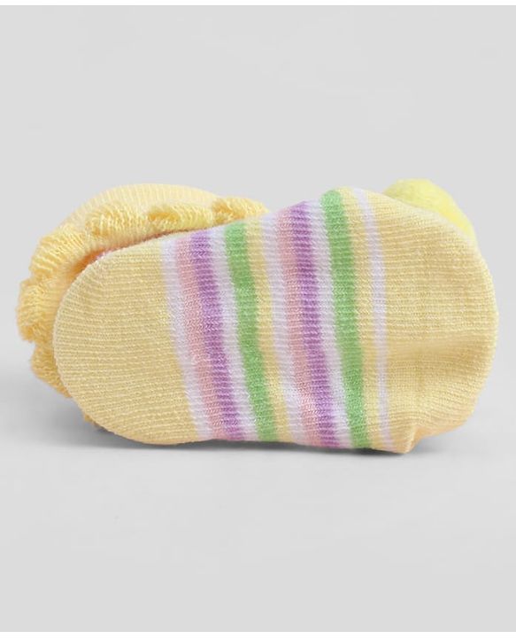 Cute Walk by Babyhug Sock Shoes With Bee Applique & Stripes Design - Multicolour