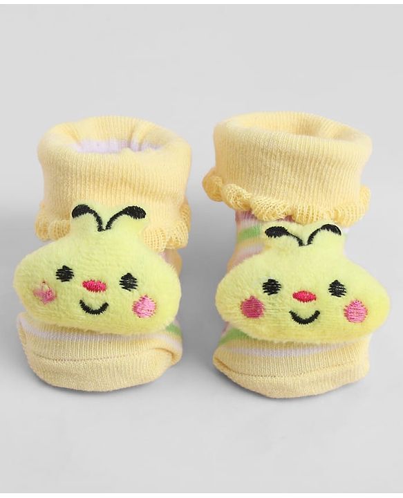 Cute Walk by Babyhug Sock Shoes With Bee Applique & Stripes Design - Multicolour