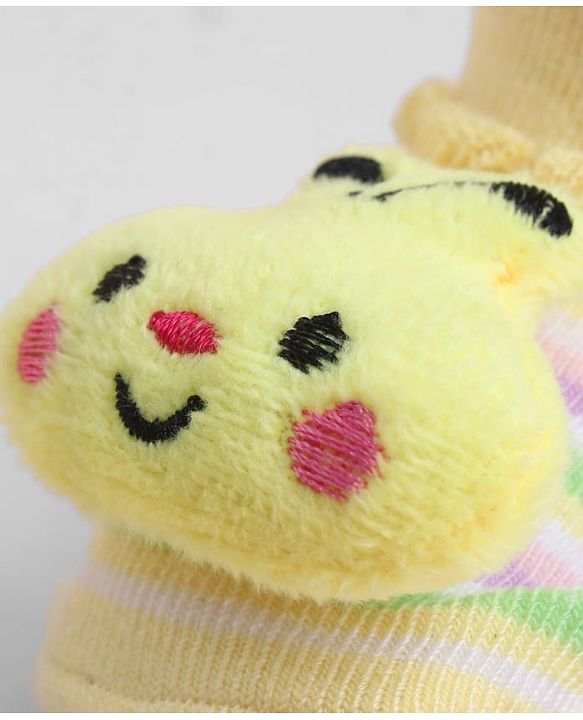 Cute Walk by Babyhug Sock Shoes With Bee Applique & Stripes Design - Multicolour