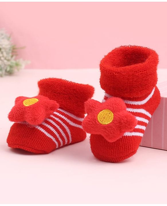 Cute Walk by Babyhug Socks Shoes With Floral Applique - Multicolor
