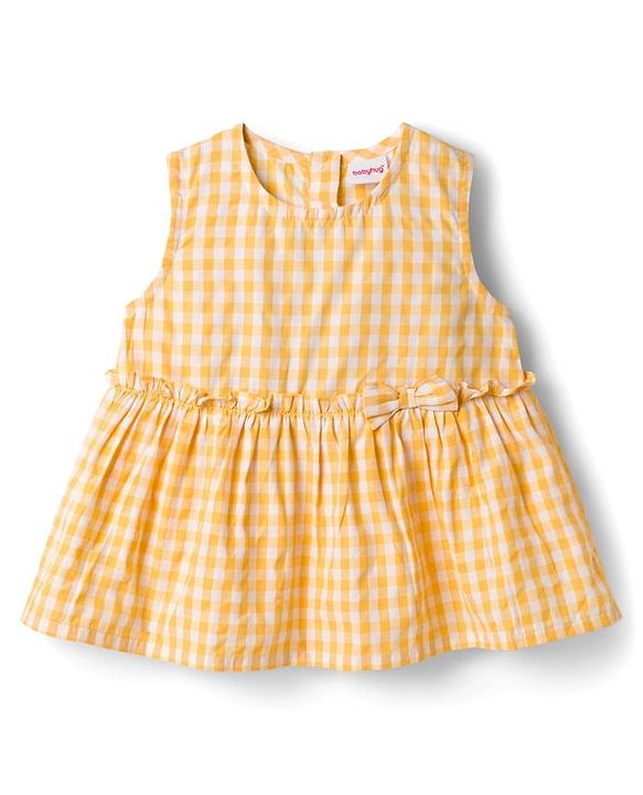 Babyhug Cotton Woven Sleeveless Checks Top & Shorts Co-ord Set - Yellow
