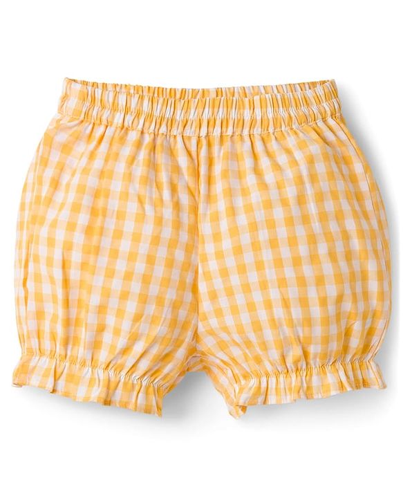 Babyhug Cotton Woven Sleeveless Checks Top & Shorts Co-ord Set - Yellow