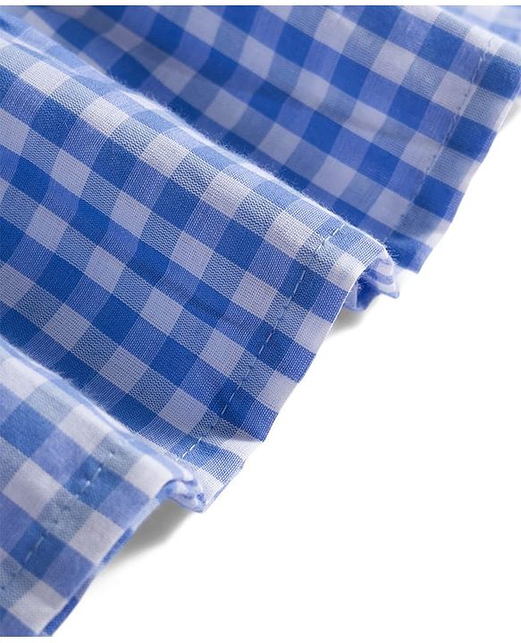 Babyhug Cotton Woven Sleeveless Checkered Co-ords Top & Shorts Set with Bow Applique - Sea Light Blue