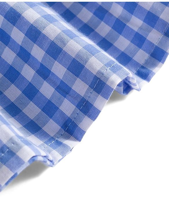 Babyhug Cotton Woven Sleeveless Checkered Co-ords Top & Shorts Set with Bow Applique - Sea Light Blue