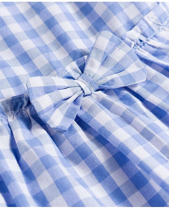 Babyhug Cotton Woven Sleeveless Checkered Co-ords Top & Shorts Set with Bow Applique - Sea Light Blue