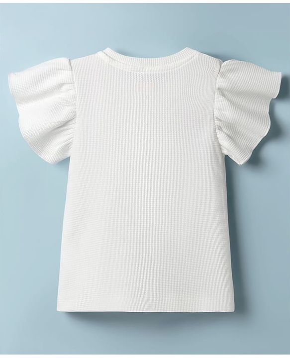 Babyhug Cotton Waffle Knit Half Sleeves Top With Bow Applique - Offwhite