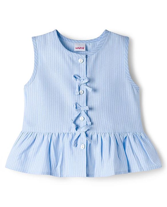 Babyhug Cotton Woven Sleeveless Striped Top & Shorts Co-ord Set - Sky Blue