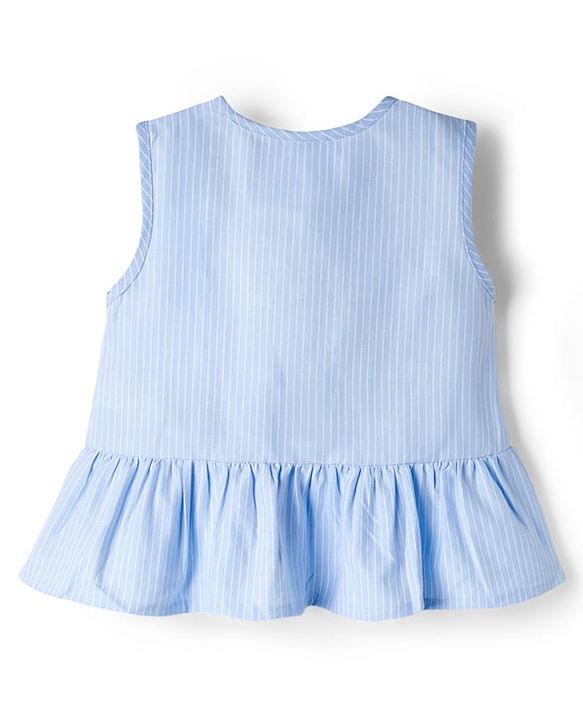 Babyhug Cotton Woven Sleeveless Striped Top & Shorts Co-ord Set - Sky Blue