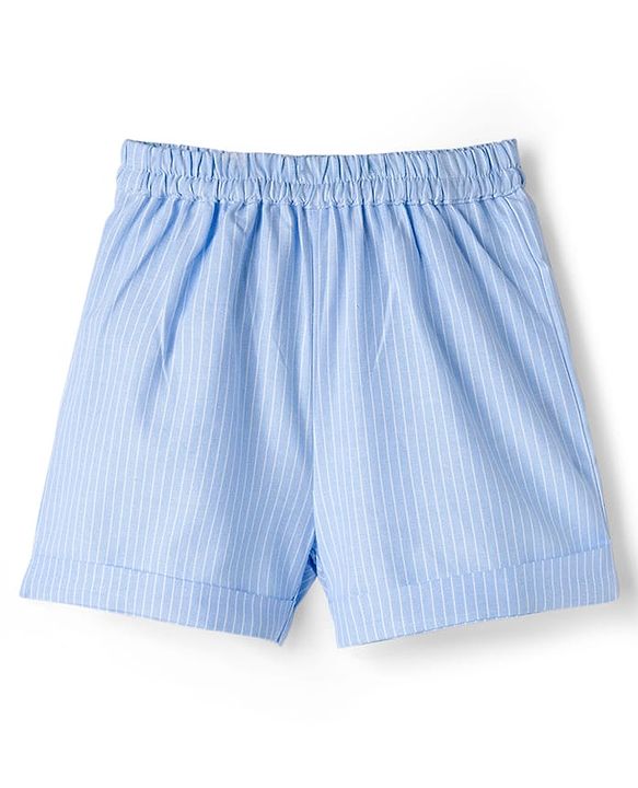 Babyhug Cotton Woven Sleeveless Striped Top & Shorts Co-ord Set - Sky Blue