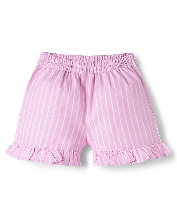 Babyhug Cotton Woven Sleeveless Checkered Co-ords Top & Shorts Set with Bow Applique - Pink