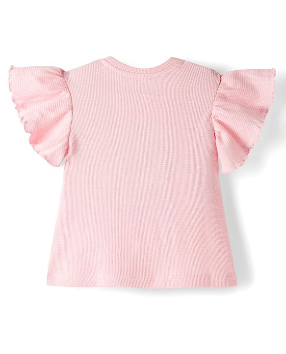 Babyhug 100% Cotton Waffle Knit Half Sleeves Top With Bow Detailing - Pink