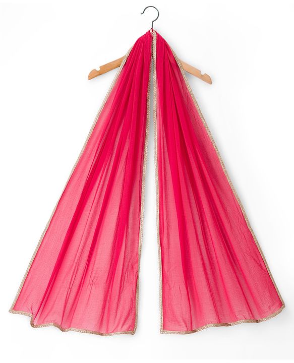 Pine Kids Woven Half Sleeves Floral Embroidered Sequinned & Foil Printed Choli & Lehenga Set With Dupatta - Red