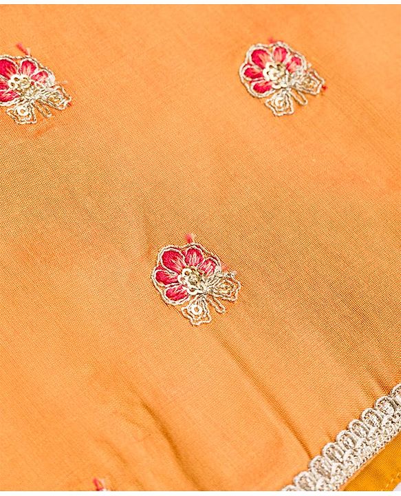 Pine Kids Woven Half Sleeves Floral Embroidered Sequinned & Foil Printed Choli & Lehenga Set With Dupatta - Red
