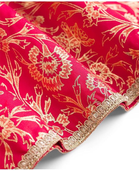 Pine Kids Woven Half Sleeves Floral Embroidered Sequinned & Foil Printed Choli & Lehenga Set With Dupatta - Red