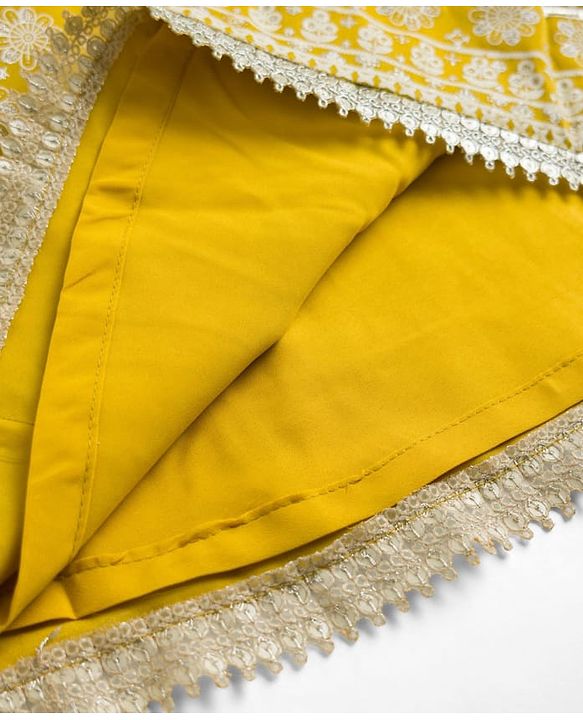 Pine Kids Woven Sleeveless Lehenga Choli Set With Floral Print & Dupatta - Mustard