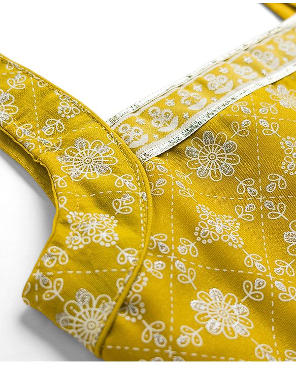 Pine Kids Woven Sleeveless Lehenga Choli Set With Floral Print & Dupatta - Mustard