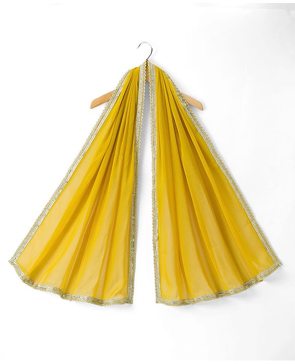Pine Kids Woven Sleeveless Lehenga Choli Set With Floral Print & Dupatta - Mustard
