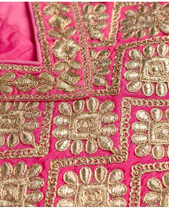 Pine Kids Woven Half Sleeves Floral Embroidered Choli & Lehenga Set - Pink