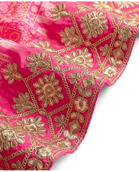 Pine Kids Woven Half Sleeves Floral Embroidered Choli & Lehenga Set - Pink