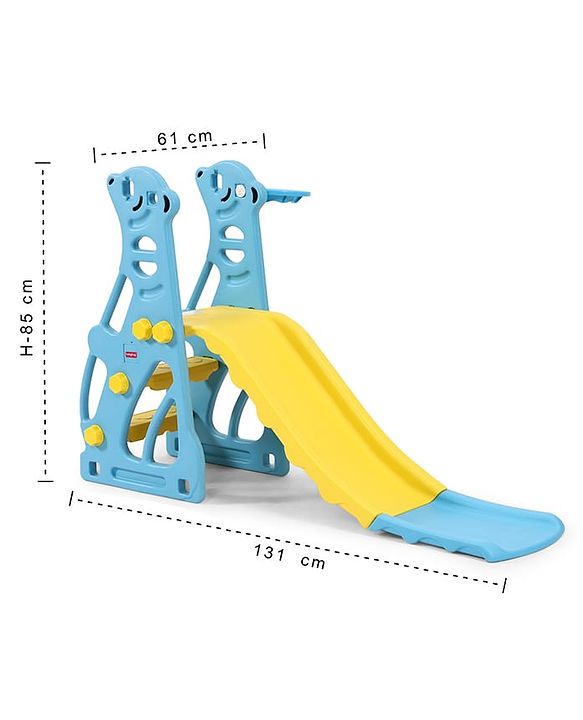 Babyhug 2-in-1 Penguine Slide With Basketball Hoop - Yellow & Blue| Smooth Slide Slide with Extended Landing| Indoor & Outdoor Active Play| Improves Motor Skills, Balance & Coordination| BIS Certified
