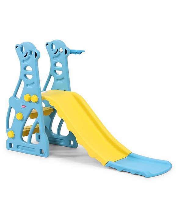 Babyhug 2-in-1 Penguine Slide With Basketball Hoop - Yellow & Blue| Smooth Slide Slide with Extended Landing| Indoor & Outdoor Active Play| Improves Motor Skills, Balance & Coordination| BIS Certified
