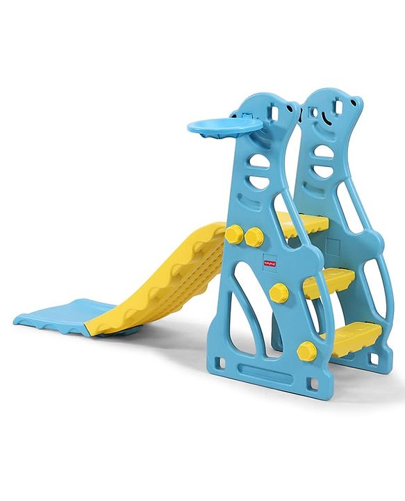 Babyhug 2-in-1 Penguine Slide With Basketball Hoop - Yellow & Blue| Smooth Slide Slide with Extended Landing| Indoor & Outdoor Active Play| Improves Motor Skills, Balance & Coordination| BIS Certified