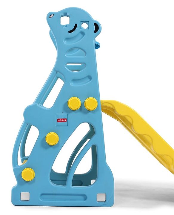Babyhug 2-in-1 Penguine Slide With Basketball Hoop - Yellow & Blue| Smooth Slide Slide with Extended Landing| Indoor & Outdoor Active Play| Improves Motor Skills, Balance & Coordination| BIS Certified