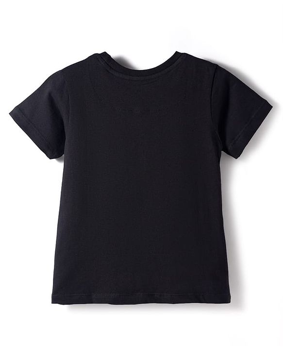 Pine Kids Cotton Knit Half Sleeves T-Shirt With Heart Print - Black