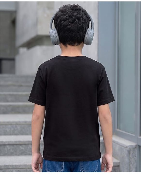 Pine Kids Cotton Knit T-Shirt Round Neck Half Sleeves Graphic Jet Jet Black 4-5 Years