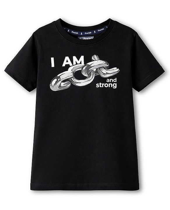 Pine Kids Cotton Knit T-Shirt Round Neck Half Sleeves Graphic Jet Jet Black 4-5 Years