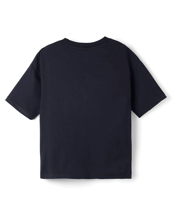 Pine Kids 100% Cotton Knit Half Sleeves Floral & Text Printed T-Shirt - Black