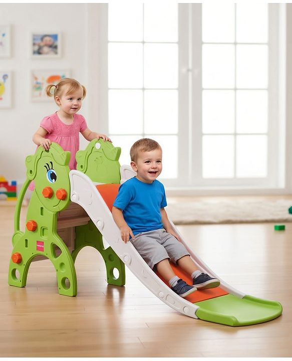Babyhug 2-in-1 Penguine Slide With Basketball Hoop - Yellow & Blue| Smooth Slide Slide with Extended Landing| Indoor & Outdoor Active Play| Improves Motor Skills, Balance & Coordination| BIS Certified