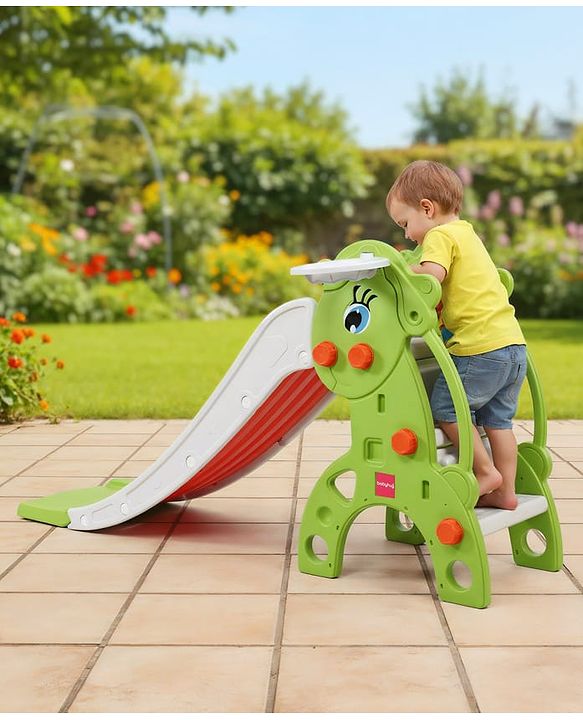 Babyhug 2-in-1 Penguine Slide With Basketball Hoop - Yellow & Blue| Smooth Slide Slide with Extended Landing| Indoor & Outdoor Active Play| Improves Motor Skills, Balance & Coordination| BIS Certified