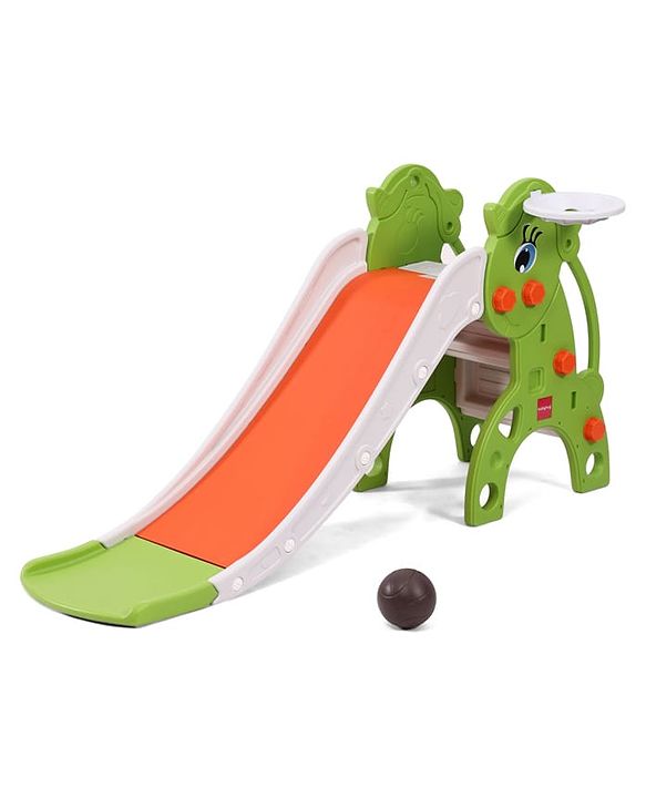 Babyhug 2-in-1 Penguine Slide With Basketball Hoop - Yellow & Blue| Smooth Slide Slide with Extended Landing| Indoor & Outdoor Active Play| Improves Motor Skills, Balance & Coordination| BIS Certified